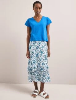 Madison Linen Blend V Neck Knit T-Shirt - Bright Blue -CEFINN Shop SU24 K187 MADISON BRIGHTBLUE LS 1617