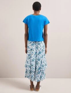 Madison Linen Blend V Neck Knit T-Shirt - Bright Blue -CEFINN Shop SU24 K187 MADISON BRIGHTBLUE LS 1675