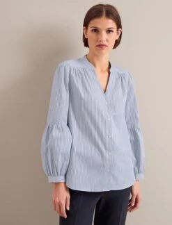 Ella Organic Cotton Shirt - Light Blue White Stripe -CEFINN Shop SU24 S25 ELLA BLUEWHITESTRIPE LS 0279