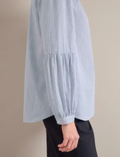 Ella Organic Cotton Shirt - Light Blue White Stripe -CEFINN Shop SU24 S25 ELLA BLUEWHITESTRIPE LS 0295