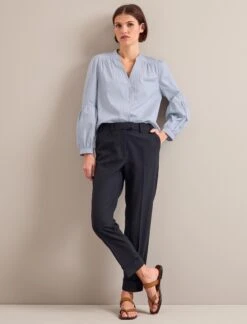 Ella Organic Cotton Shirt - Light Blue White Stripe -CEFINN Shop SU24 S25 ELLA BLUEWHITESTRIPE LS 0332