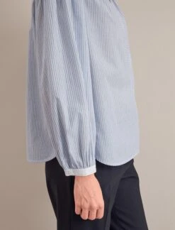Erica Organic Cotton Shirt - Mid Stripe Blue White -CEFINN Shop SU24 S87 ERICA BLUE WHITE STRIPE LS 0677