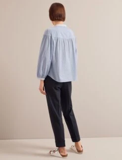 Erica Organic Cotton Shirt - Mid Stripe Blue White -CEFINN Shop SU24 S87 ERICA BLUE WHITE STRIPE LS 0693