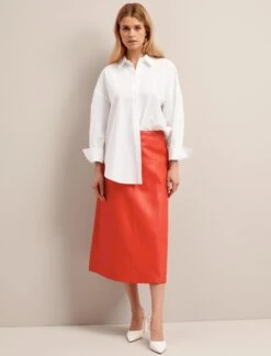 Tiana Leather Midi Skirt - Orange -CEFINN Shop SU24 SK119 TIANA ORANGE LS 26789