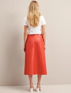 Tiana Leather Midi Skirt - Orange -CEFINN Shop SU24 SK119 TIANA ORANGE LS 26816