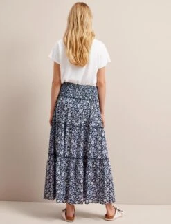 Kira Cotton Blend Maxi Skirt - Blue Ditsy Carnation Print -CEFINN Shop SU24 SK169 KIRA BLUEDITSYCARNATIONPRINT LS 26665