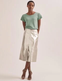 Robyn Leather Midi Skirt - Light Gold -CEFINN Shop SU24 SK184 ROBYN LIGHTGOLD LS 1018