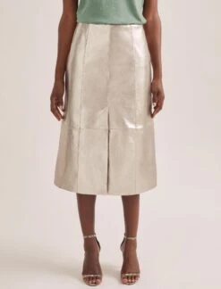 Robyn Leather Midi Skirt - Light Gold -CEFINN Shop SU24 SK184 ROBYN LIGHTGOLD LS 1080