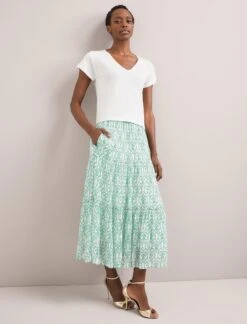 Sedra Gold Metallic Fil Coupé Maxi Skirt - Pale Green Carnation Print -CEFINN Shop SU24 SK188 SEDRA PALEGREENCARNATIONPRINT LS 289