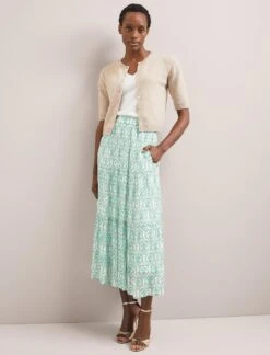 Sedra Gold Metallic Fil Coupé Maxi Skirt - Pale Green Carnation Print -CEFINN Shop SU24 SK188 SEDRA PALEGREENCARNATIONPRINT LS 484