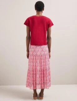 Sedra Gold Metallic Fil Coupé Maxi Skirt - Pink Carnation Print -CEFINN Shop SU24 SK188 SEDRA PINKCARNATIONPRINT LS 576