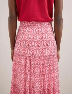 Sedra Gold Metallic Fil Coupé Maxi Skirt - Pink Carnation Print -CEFINN Shop SU24 SK188 SEDRA PINKCARNATIONPRINT LS 580