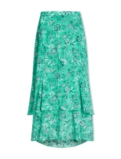 Lotta Cotton Blend Maxi Skirt - Green White Palm Floral -CEFINN Shop SU24 SK189 LOTTA GREENWHITEPALMFLORALPRINT CO