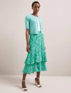 Lotta Cotton Blend Maxi Skirt - Green White Palm Floral -CEFINN Shop SU24 SK189 LOTTA GREENWHITEPALMFLORALPRINT LS 078