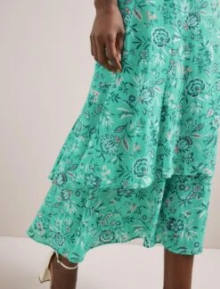 Lotta Cotton Blend Maxi Skirt - Green White Palm Floral -CEFINN Shop SU24 SK189 LOTTA GREENWHITEPALMFLORALPRINT LS 129