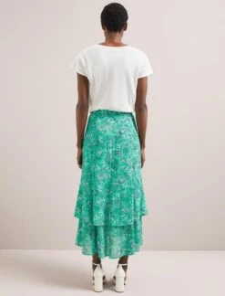 Lotta Cotton Blend Maxi Skirt - Green White Palm Floral -CEFINN Shop SU24 SK189 LOTTA GREENWHITEPALMFLORALPRINT LS 146