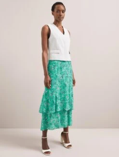 Lotta Cotton Blend Maxi Skirt - Green White Palm Floral -CEFINN Shop SU24 SK189 LOTTA GREENWHITEPALMFLORALPRINT LS 171