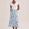 Lotta Cotton Blend Maxi Skirt - White Blue Palm Floral