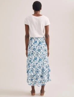 Lotta Cotton Blend Maxi Skirt - White Blue Palm Floral -CEFINN Shop SU24 SK189 LOTTA WHITEBLUEPALMFLORAL LS 2328