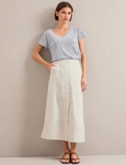 Safia Techni Linen Midi Skirt - Cream -CEFINN Shop SU24 SK190 SAFIA CREAM LS 0111