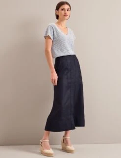 Safia Techni Linen Midi Skirt - Navy -CEFINN Shop SU24 SK190 SAFIA NAVY LS 24953
