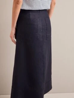 Safia Techni Linen Midi Skirt - Navy -CEFINN Shop SU24 SK190 SAFIA NAVY LS 25058