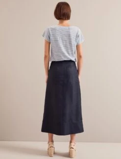 Safia Techni Linen Midi Skirt - Navy -CEFINN Shop SU24 SK190 SAFIA NAVY LS 25088