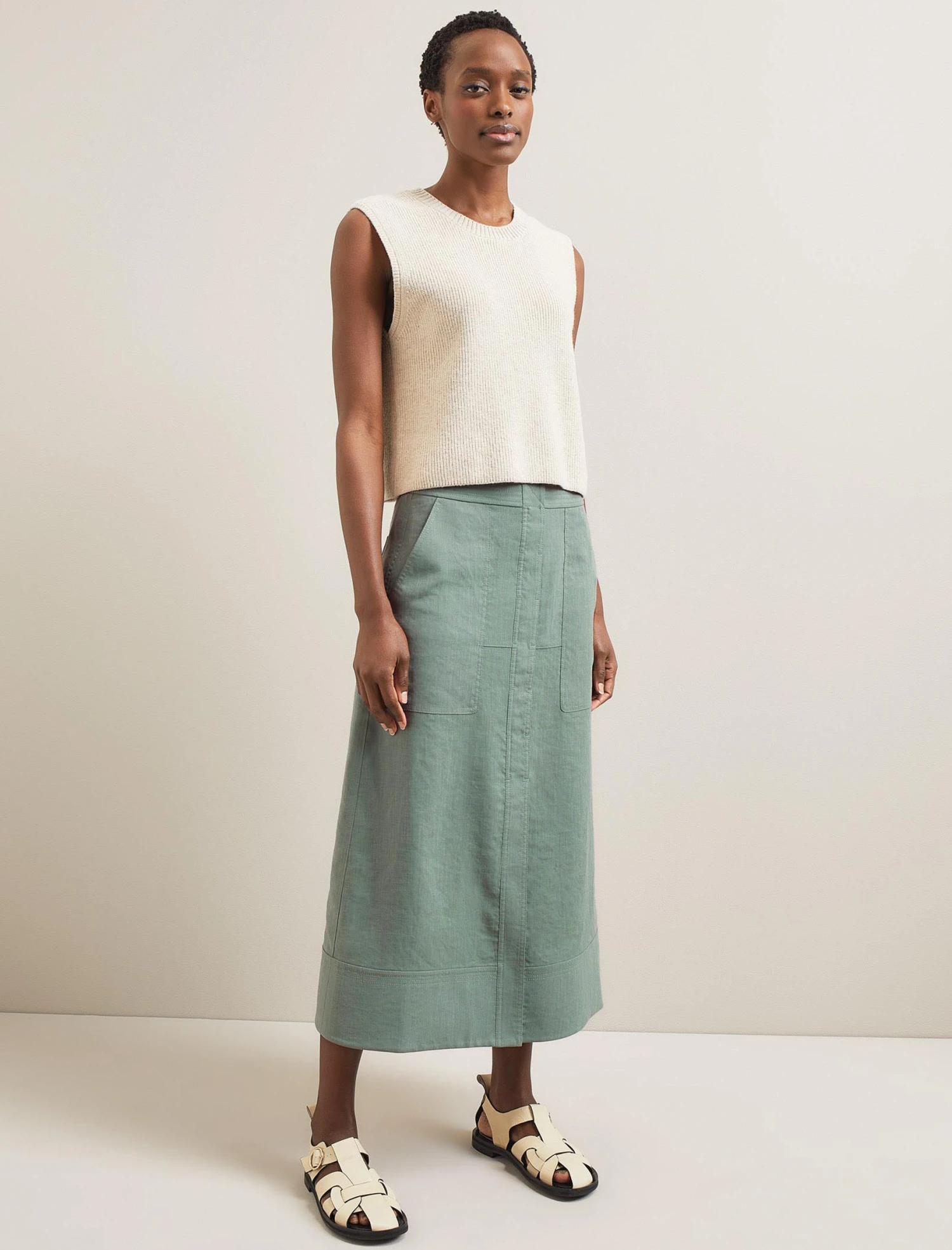 Safia Techni Linen Midi Skirt - Sage Green 4 Safia Techni Linen Midi Skirt - Sage Green - Image 4