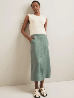Safia Techni Linen Midi Skirt - Sage Green 7 Safia Techni Linen Midi Skirt - Sage Green -CEFINN Shop SU24 SK190 SAFIA SAGEGREEN LS 2474