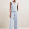 Tyler Linen Blend Wide Leg Trouser - Pale Blue