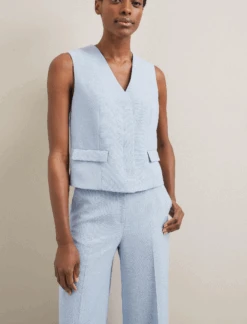 Tyler Linen Blend Wide Leg Trouser - Pale Blue -CEFINN Shop SU24 TR97 TYLER PALEBLUE LS 1149