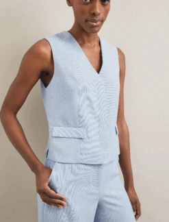 Tyler Linen Blend Wide Leg Trouser - Pale Blue -CEFINN Shop SU24 TR97 TYLER PALEBLUE LS 1153