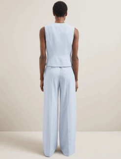 Tyler Linen Blend Wide Leg Trouser - Pale Blue -CEFINN Shop SU24 TR97 TYLER PALEBLUE LS 1176