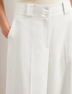 Tyler Linen Blend Wide Leg Trouser - Pearl -CEFINN Shop SU24 TR97 TYLER PEARL LS 25963