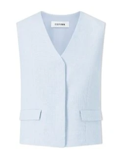 Deacon Linen Blend Waistcoat - Pale Blue -CEFINN Shop SU24 W8 DEACON PALEBLUE CO