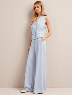 Deacon Linen Blend Waistcoat - Pale Blue -CEFINN Shop SU24 W8 DEACON PALEBLUE LS 25735