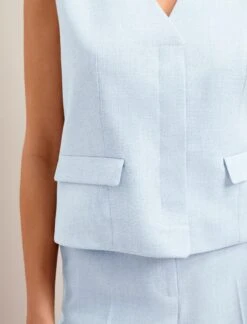 Deacon Linen Blend Waistcoat - Pale Blue -CEFINN Shop SU24 W8 DEACON PALEBLUE LS 25873