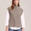 Janice Cashmere Blend Funnel Neck Sleeveless Jumper - Taupe