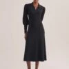 Eva Merino Wool Collared Knit Maxi Dress - Black