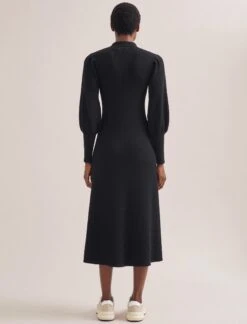 Eva Merino Wool Collared Knit Maxi Dress - Black -CEFINN Shop WI23 D574 EVA BLACK LS 2000