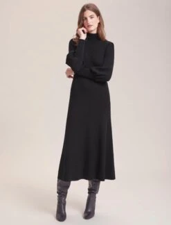 Eva Merino Wool Roll Neck Dress - Black -CEFINN Shop WI23 D574 EVA BLACK LS 36501