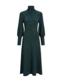 Eva Merino Wool Roll Neck Dress - Dark Green -CEFINN Shop WI23 D574 EVA DARKGREEN CO