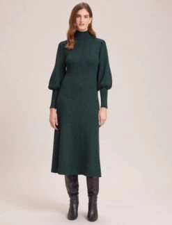 Eva Merino Wool Roll Neck Dress - Dark Green -CEFINN Shop WI23 D574 EVA DARKGREEN LS 35255