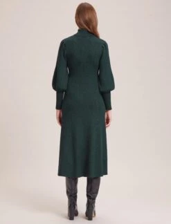 Eva Merino Wool Roll Neck Dress - Dark Green -CEFINN Shop WI23 D574 EVA DARKGREEN LS 35307