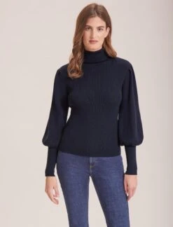 Eva Wool Roll Neck Jumper - Navy