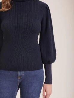 Eva Wool Roll Neck Jumper - Navy -CEFINN Shop WI23 K10 EVA NAVY LS 37763