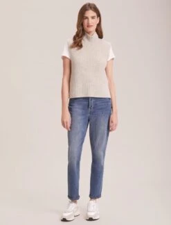 Janie Cashmere Blend Funnel Neck Sleeveless Jumper - Oatmeal 13 Janie Cashmere Blend Funnel Neck Sleeveless Jumper - Oatmeal -CEFINN Shop WI23 K156 JANIE OATMEAL LS 37810