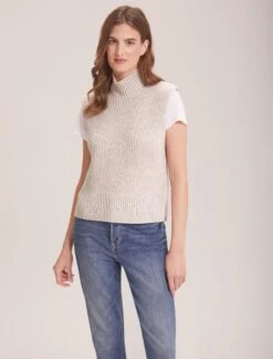 Janie Cashmere Blend Funnel Neck Sleeveless Jumper - Oatmeal 12 Janie Cashmere Blend Funnel Neck Sleeveless Jumper - Oatmeal -CEFINN Shop WI23 K156 JANIE OATMEAL LS 37828
