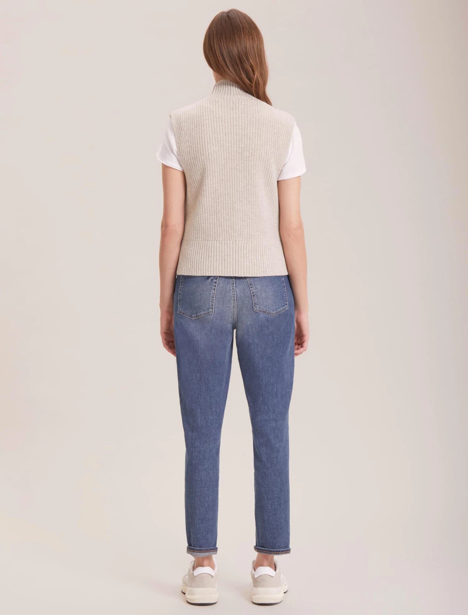 Janie Cashmere Blend Funnel Neck Sleeveless Jumper - Oatmeal 7 Janie Cashmere Blend Funnel Neck Sleeveless Jumper - Oatmeal - Image 7