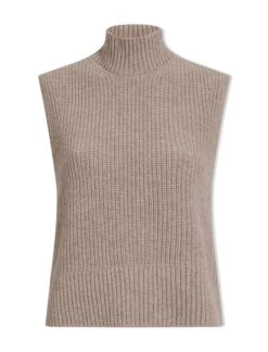 Janie Cashmere Blend Funnel Neck Sleeveless Jumper - Taupe -CEFINN Shop WI23 K156 JANIE TAUPE CO